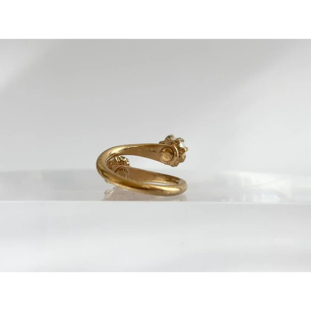 Faux Pearl Wrap Adjustable Gold Toned Costume Jewelry Vintage Ring - sz 4.25 - Picture 6 of 16